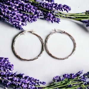 .925 Sterling Silver Diamond - Cut Hoop Earrings